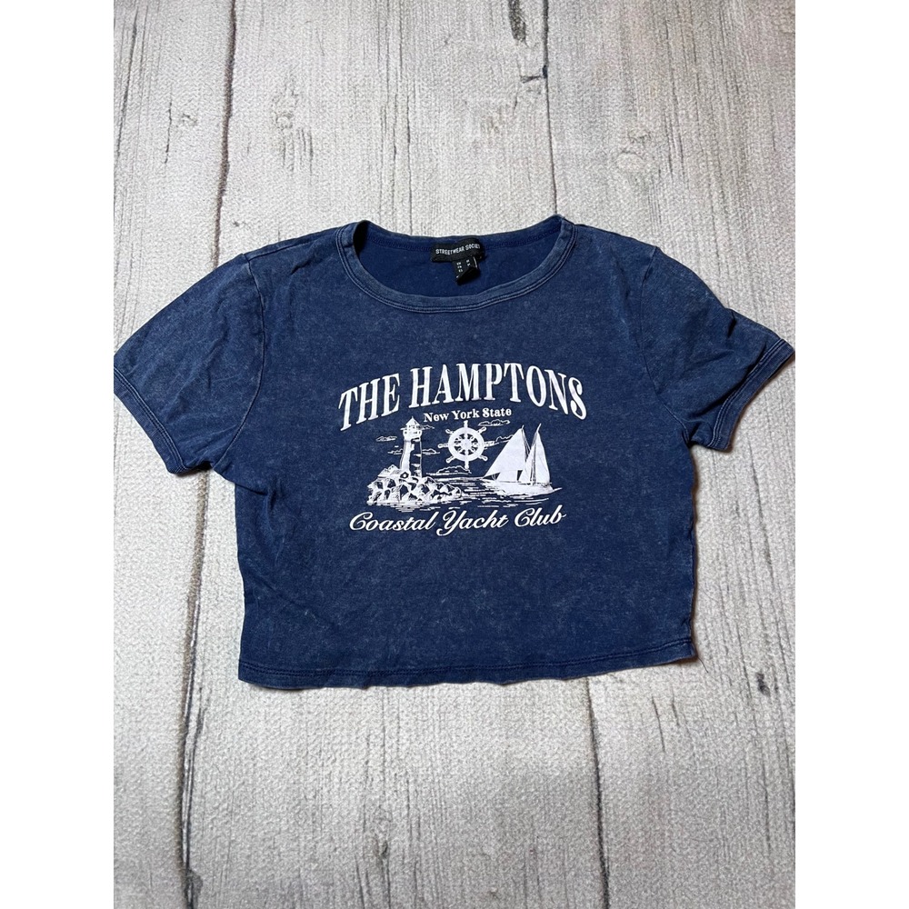 Streetwear Society The Hamptons Crop Top Women M Blue Coastal Yacht Club Graphic